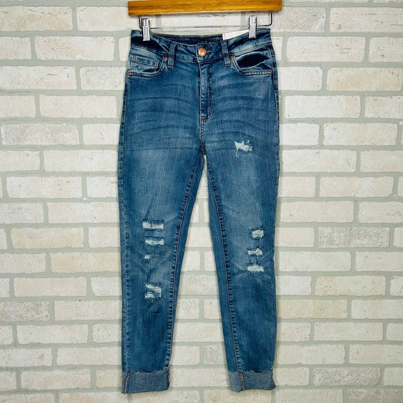 High Rise Skinny Ankle Distressed Medium Wash Jeans - Picture 1 of 9